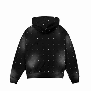 Sudadera con Capucha Oversize para Hombre, Estilo Hip Hop, Negra, con Diseño de Puntos de Diamantes de Imitación, Casual, Manga Larga, Personalizable, OEM - Product Image 2