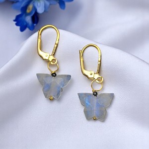 Rainbow Moonstone Butterfly Earrings – Sterling Silver Lever <b>Back</b> Dangle for Women, Handmade Jewelry Gift - Product Image 1