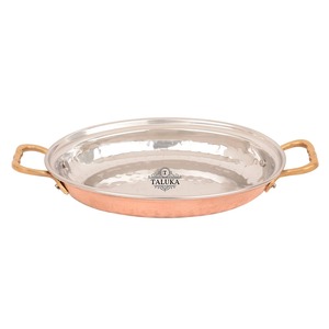 Handmade Round Hammered Copper Serving Platter with Brass Handles Vintage Handmade Metal Dish Decorative Food Serving Platter - Product Image 1