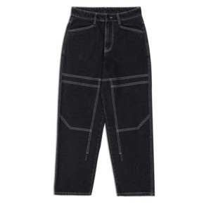 Jean en denim de coton noir pour homme, coupe droite, taille mi-haute, coupe régulière, décontracté, style urbain, écologique, respirant, couleur unie, automne - Product Image 2