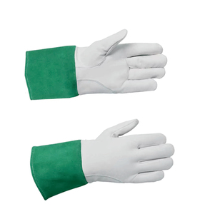 Holy Signs International HSI-0017 Leather Welding <b>Gloves</b> Green Cuff Straight Thumb Cotton Liner Molten Metal Splash Resistance - Product Image 2