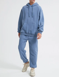 Ensemble de survêtement pour homme en molleton uni avec logo imprimé en relief 450 g/m², sweat à capuche à manches longues et pantalon de jogging - Product Image 3