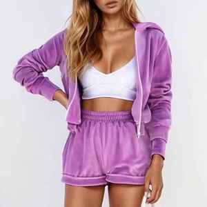 Ensemble assorti de chemise à capuche courte et short pour femme, nouvelle collection été, ensemble deux pièces pour le sport, tenue décontractée pour femme - Product Image 3