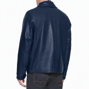<b>Men's</b> Green Leather <b>Jacket</b> Turn-down Collar Zipper Closure Moto Biker Style Autumn Outerwear Slim Fit Regular Sleeve - Product Image 5