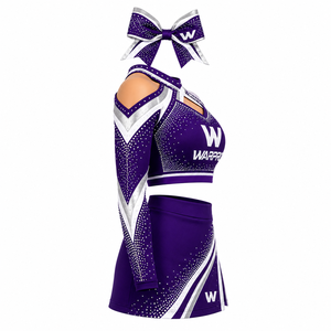WARPRO Cheerleading Uniform Set Purple Silver <b>Rhinestone</b> Sublimation Print Long Sleeve <b>Crop</b> <b>Top</b> Skirt Adult Women - Product Image 2
