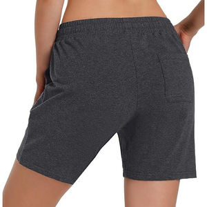 Shorts de cintura alta para mujer con diseño de forro polar, cinturón, bolsillos laterales, espalda fruncida con cordón y ajuste relajado para estar en casa. - Product Image 3