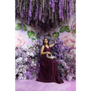 Vestido Largo Morado con Estampado de Remolacha, Transpirable y de Estilo Simple, Silueta Holgada, Talla XS, Cintura Natural, para Ocasiones Diarias - Product Image 6