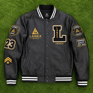 Custom Black Leather Varsity Jacket with Front Logo & Chenille Patches | OEM/ODM Premium College Letterman Jacket | Men's Winter - Product Image 6