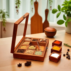 Wood Spice Box With Stainless Steel Lid Household Seasoning <b>Storage</b> Spice Box Dust Resistant Spice Organizer Round Wooden Jar - Product Image 6
