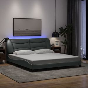 โครงเตียงหุ้มผ้าสีเทาอ่อน ขนาด 72"x83.9" รุ่น 'Hvar' พร้อมไฟ LED ไม่รวมที่นอน - Product Image 1