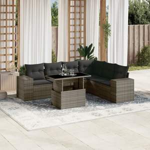 Conjunto de Sofá de Jardín de Ratán PE Gris con Acero con Recubrimiento en Polvo y Vidrio Templado, Muebles de Exterior Premium - Product Image 1