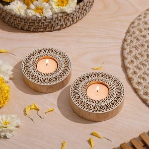 Handmade Modern Wooden Carved Floral <b>Tea</b> <b>Light</b> Candle Holder for <b>Christmas</b> Home Decor and Tables - Product Image 2