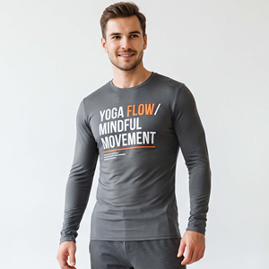 T-shirt de yoga à manches longues pour homme, personnalisé OEM, séchage rapide, coupe ajustée, haut d'entraînement en tricot Spandex Polyester, sous-vêtement technique pour homme - Product Image 1