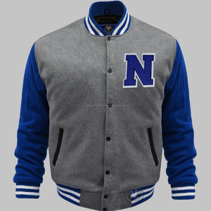 OEM Haute Qualité Vente en Gros Unisexe Style Baseball Streetwear pour l'école et l'université, Manteau d'hiver mat avec revêtement, Gris corps, Manches bleues, Personnalisable - Product Image 3