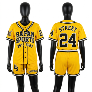 Conjunto de camiseta y pantalones cortos de béisbol de algodón y poliéster, diseño de paneles en marrón y negro, logotipo personalizado bordado en tackle twill, conjuntos para mujer - Product Image 2