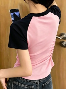 Summer American Retro Cropped <b>Raglan</b> Short Sleeve T-shirt Women Slim Hollow Out Chic Hot Girl Ins Trendy Casual Summer <b>Top</b> - Product Image 4