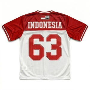 Indonesia Soccer Jersey Unisex Red <b>White</b> V-Neck Short Sleeve Moisture-Wicking Sublimated Mesh Breathable 100% Summer Adult - Product Image 2