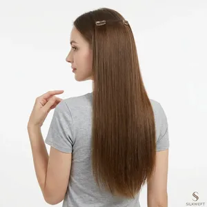 Perruque complète en dentelle 100 % cheveux humains Remy, lisse, avec mèches, longue, brune, texture ondulée naturelle, personnalisable - Product Image 3