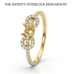 Bague de fiançailles de luxe en or jaune massif 18 carats, semi-monture, avec diamant entrelacé infini, monture de mariage ronde, fabrication usine - Product Image 1