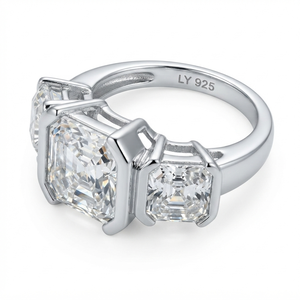 Bague de fiançailles et de mariage unisexe en argent 925 avec trois pierres de moissanite taille octogonale et sertissage à griffes – Cadeau idéal - Product Image 2
