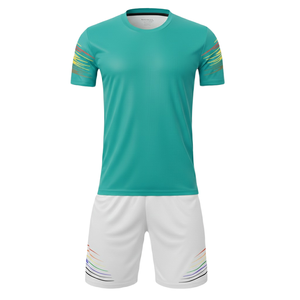 Kit de football avancé en maille 100 % polyester, découpe automatisée, dégradé de couleurs, maillot de football à col rond et manches courtes, short - Product Image 3
