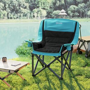 Sedia da Campeggio Pieghevole Nera per Adulti con Portabicchieri e Borsa per il Trasporto, con Seduta Imbottita e Tasche Laterali - Product Image 6