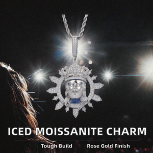 Luxury <b>Iced</b> <b>Out</b> King Face Pendant Necklace Hip Hop Moissanite Crown Sun Pendant <b>Chain</b> for Men Party Custom Bling Jewelry - Product Image 3
