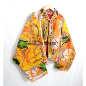 Vintage Indian <b>Kantha</b> Handmade Quilted 100% Cotton <b>Jacket</b> for Women-Eco-Friendly Breathable Winter Ready From Rajasthan - Product Image 4