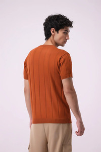 Camiseta de punto naranja de alta calidad para hombre, cuello redondo, manga corta, corte regular, color sólido, algodón, top de verano, venta al por mayor - Product Image 2