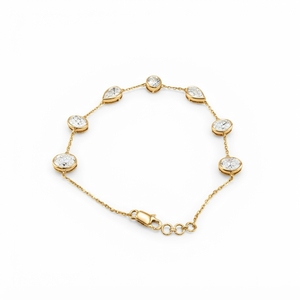 Luxury 14K <b>Solid</b> <b>Gold</b> IGI Certified Diamond Bracelet Pear Cut Bezel Set Chain Link Women's Wedding Anniversary Jewelry - Product Image 2