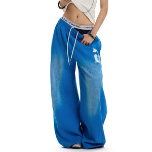Men’s Y2K Vintage Wide Leg Sweatpants Baggy Oversized Blue Jogger Pants <b>Drawstring</b> Casual Streetwear Sports <b>Trousers</b> - Product Image 2