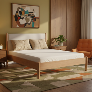 Lit en teck massif Lyne de style moderne du milieu du siècle avec kit de sécurité, taille Queen, pour hôtel, appartement ou chambre à coucher - Product Image 3