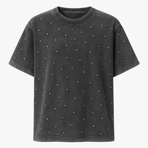 Nouvel Arrivage T-shirt Noir à Points Strass Homme Oversize Vintage en Coton Délavé Détail Scintillant Streetwear Coupe Ample Premium - Product Image 6