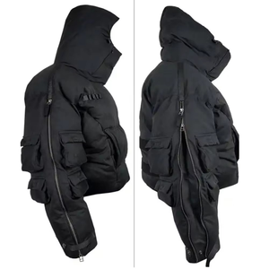 Veste d'hiver légère personnalisée pour homme, style streetwear, pull-over, style bulle, noire, imperméable, respirante, avec poches cargo - Product Image 3