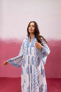 Vestido Largo Maxi Estampado Floral para Mujer, Manga Larga, Estilo Boho, Algodón, Corte Holgado, Cuello en V, Verano, Casual, Bordado a Mano, Tejido - Product Image 3