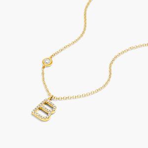 Collar con Colgante de Letra B Chapado en Oro, Cristales de Estrás con Engaste de Bisel, Cadena de Perlas de Agua Dulce, Estilo Clásico Unisex para Uso Diario - Product Image 2