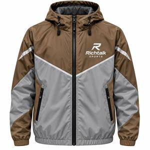 Chaqueta Bomber Personalizada para Hombre Richtalk, con Capucha, Resistente al Viento, Transpirable, Diseño con Bloques de Color, Cierre de Cremallera con Logotipo Frontal, Forro Polar - Product Image 1