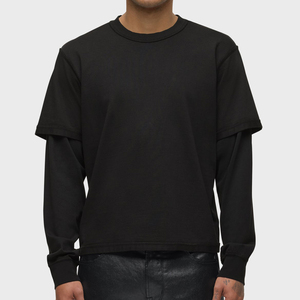 T-shirt décontracté pour homme à manches longues en jersey 100 % coton double couche, coupe ample, avec logo personnalisé sur le devant, grammage lourd - Product Image 1