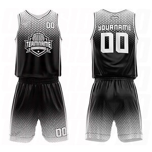 Ensemble de vêtements de sport pour hommes en polyester sans manches, best-seller, short en mesh noir et blanc et maillot de basket-ball personnalisé pour adultes - Product Image 2