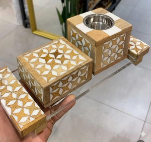Coffret d'encens Bakhoor tendance 2026 en bois et résine fait main avec plateau en acrylique – Mubkhar de luxe festif pour Ramadan et l'Aïd, idéal pour la table - Product Image 1