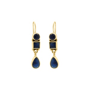 925 Sterling Silver <b>Blue</b> <b>Sapphire</b> Geometric Three Stone Bezel Drop <b>Earrings</b> Memoria Jewels - Product Image 4