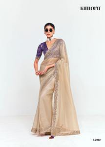 ผ้าไหมซิมเมอร์ทิสเซิล ซารี ปักลายด้วยมือ งานดีไซน์เนอร์ พร้อมเสื้อคลุมเข้าชุดสีตัดกัน - Product Image 3