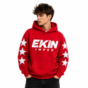 เสื้อฮู้ดแบบสวม Unisex พร้อมลายดาวที่แขนเสื้อ สไตล์ลำลอง พิมพ์ลายสกรีน สตรีทแวร์ - Product Image 3