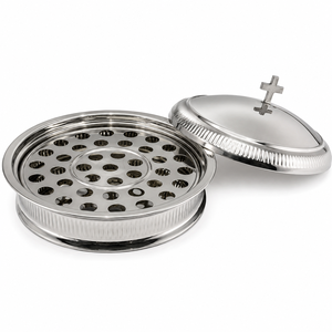 Bandeja de Comunión de Acero Inoxidable con 40 Compartimentos, Plato para Servir con Tapa y Asa en Forma de Cruz, Tamaño Personalizado - Product Image 1