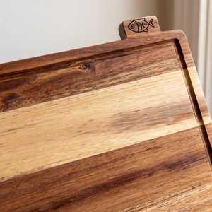 Ensemble de planches à découper en bois d'acacia avec icônes alimentaires étiquetées, 4 pièces, support pour planches à découper, rainure pour jus, passe au lave-vaisselle, écologique - Product Image 3