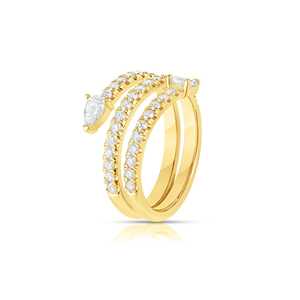 Anillos de Oro de 14K con Diamantes Cultivados en Laboratorio, Corte Pera y Redondo, Pavé Francés, Banda Abierta, Anillos de Serpiente Flotantes de Múltiples Hileras, Fabricante Mayorista - Product Image 3