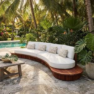 Luxury Curved Teak <b>Outdoor</b> <b>Sofa</b> Modern Poolside Lounge Furniture Resort Style - Product Image 1