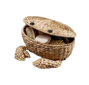 Cute Crab Water Hyacinth Storage <b>Basket</b> <b>with</b> <b>Lid</b> Woven Ocean Animal Shaped Toy Organizer Bin for Kids Room - Product Image 1