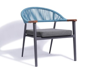 Silla de Comedor Moderna para Exteriores, Ecológica, Respaldo Alto, Respaldo Tejido Azul, Asiento de Algodón Gris, Patas de Acero Inoxidable, para Apartamento o Escuela - Product Image 1