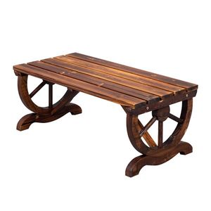 Banco de Jardín Rústico para 2 Personas con Ruedas de Vagoneta, Color Marrón, para Patio Trasero - Product Image 5
